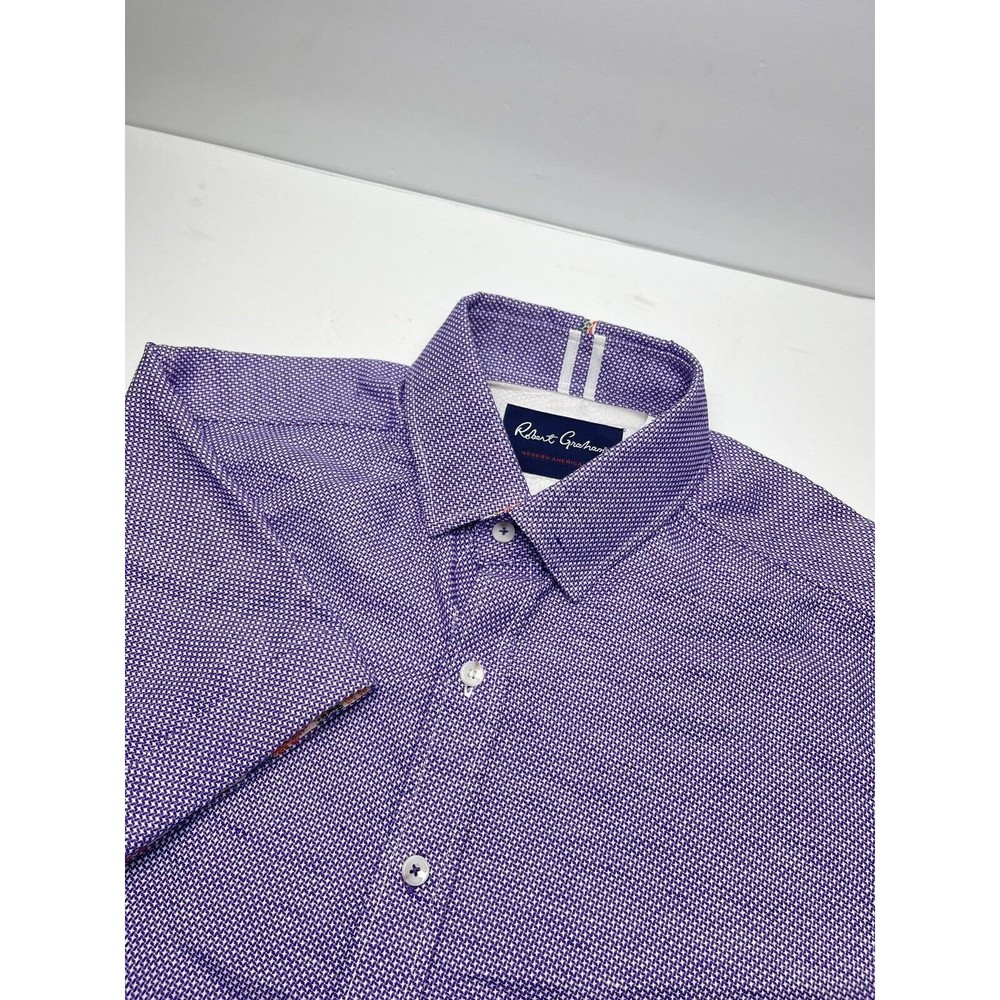 Robert Graham Modern Americana Tailored Fit Short Sleeve Shirt Purple Size Large